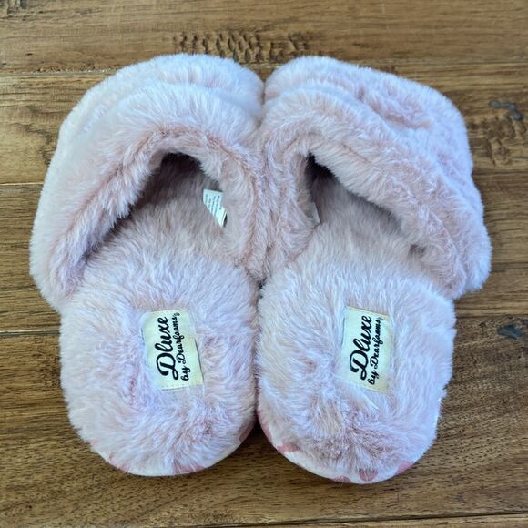 Dearfoams dluxe super mom faux fur plush slide slippers blush pink size 7-8 NWOT - Picture 6 of 10